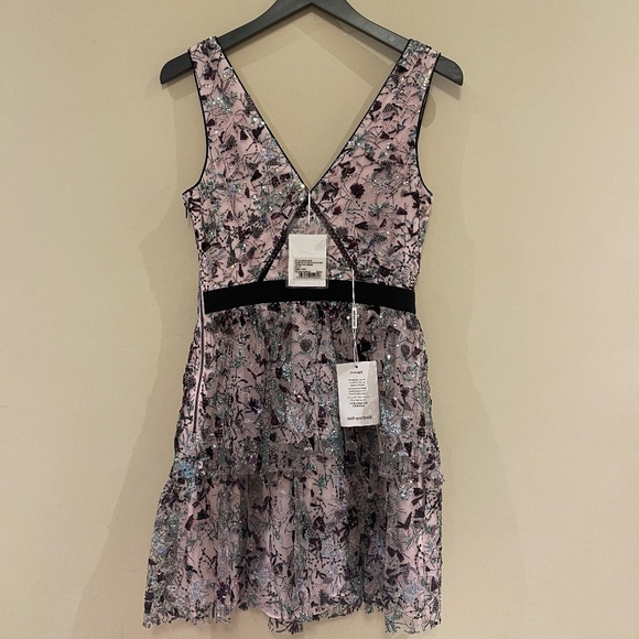 NWT self-portrait constellation sleeveless tiered mini dress US4 - Picture 8 of 11